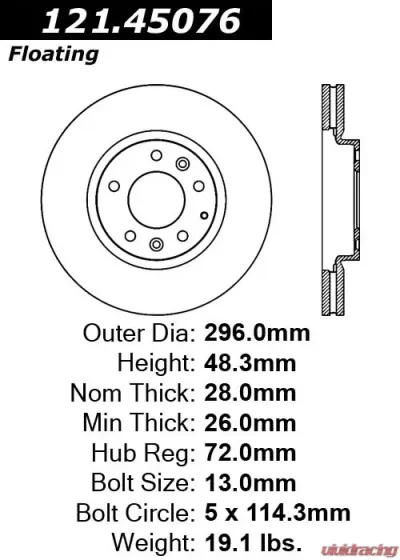 Centric C-Tek Standard Brake Rotor 121.45076 - 121.45076