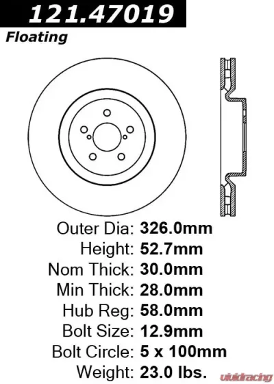 Centric C-Tek Standard Brake Rotor 121.47019 - 121.47019