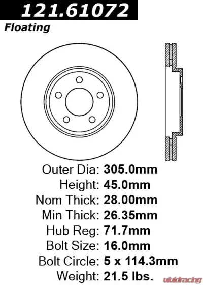 Centric C-Tek Standard Brake Rotor 121.61072 - 121.61072