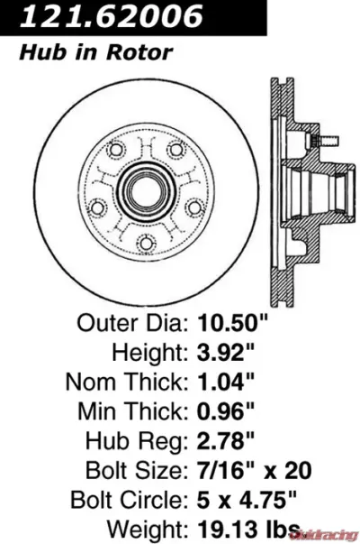 Centric C-Tek Standard Brake Rotor 121.62006 - 121.62006