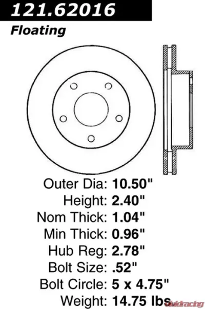 Centric C-Tek Standard Brake Rotor 121.62016 - 121.62016