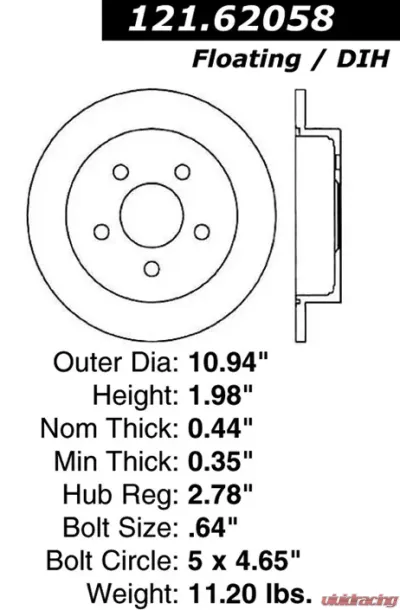 Centric C-Tek Standard Brake Rotor 121.62058 - 121.62058