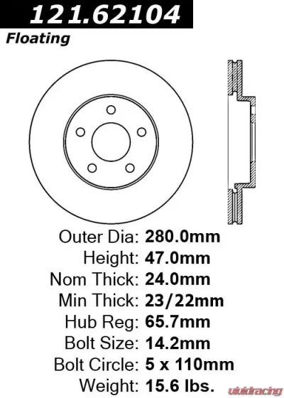 Centric C-Tek Standard Brake Rotor 121.62104 - 121.62104