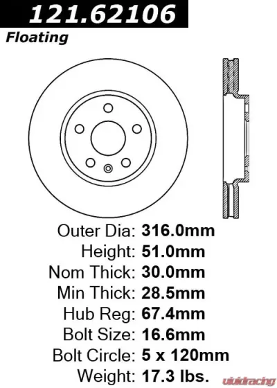 Centric C-Tek Standard Brake Rotor 121.62106 - 121.62106