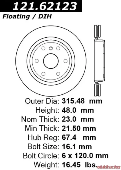 Centric C-Tek Standard Brake Rotor 121.62123 - 121.62123