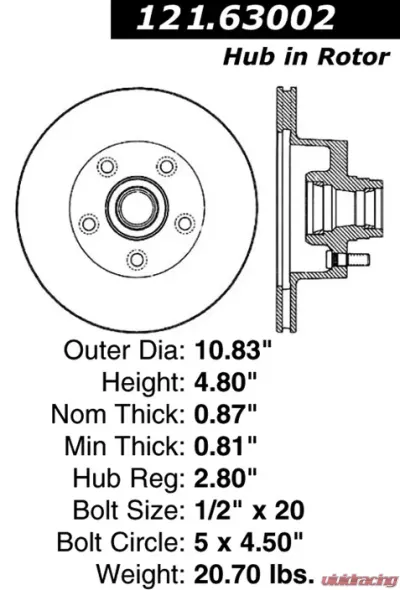 Centric C-Tek Standard Brake Rotor 121.63002 - 121.63002