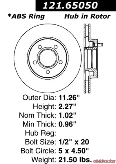 Centric C-Tek Standard Brake Rotor 121.65050 - 121.65050