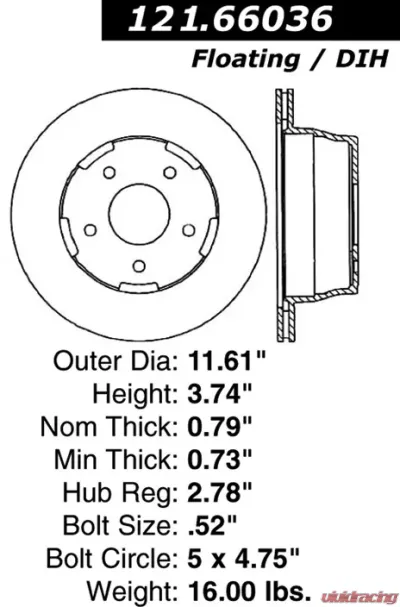 Centric C-Tek Standard Brake Rotor 121.66036 - 121.66036