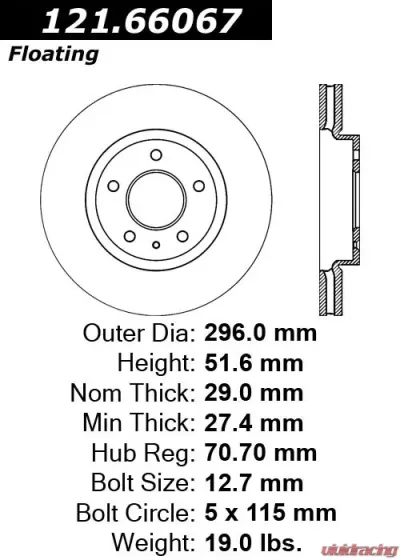 Centric C-Tek Standard Brake Rotor 121.66067 - 121.66067
