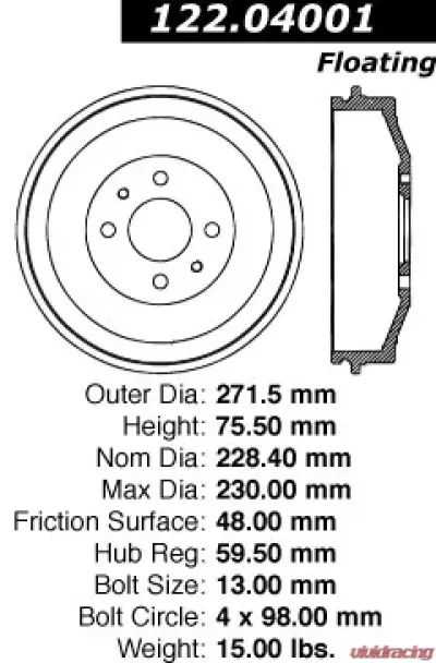 Centric Premium Brake Drum 122.04001 - 122.04001