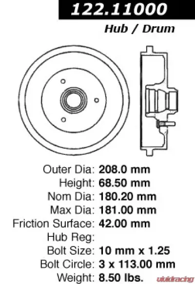 Centric Premium Brake Drum 122.11000 - 122.11000