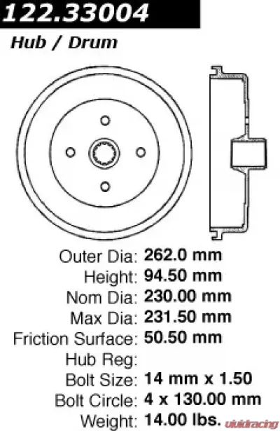 Centric Premium Brake Drum 122.33004 - 122.33004