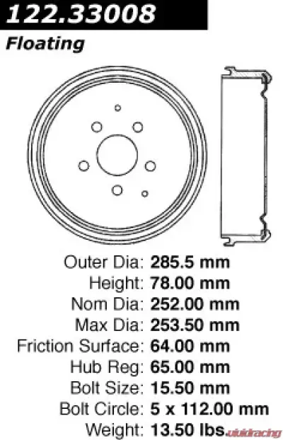 Centric Premium Brake Drum 122.33008 - 122.33008