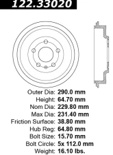Centric Premium Brake Drum 122.33020                                     - 122.33020 - Image 8