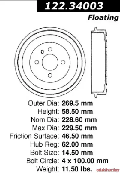 Centric Premium Brake Drum 122.34003 - 122.34003