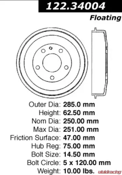 Centric Premium Brake Drum 122.34004 - 122.34004