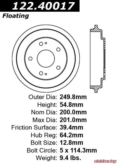 Centric Premium Brake Drum 122.40017 - 122.40017