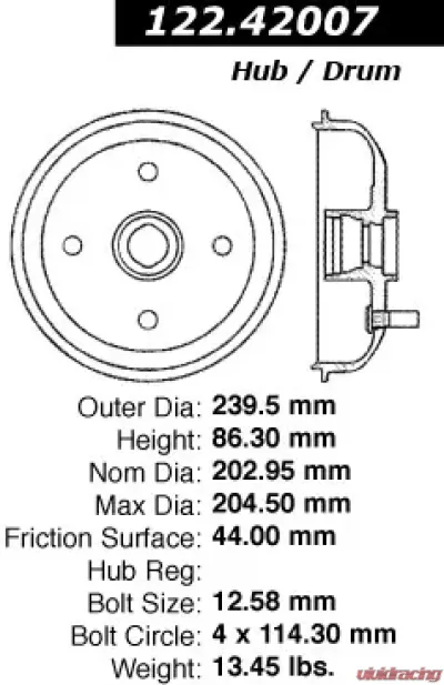 Centric Premium Brake Drum 122.42007 - 122.42007