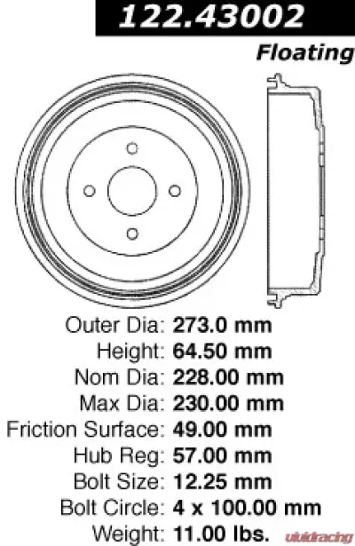 Centric Premium Brake Drum 122.43002 - 122.43002