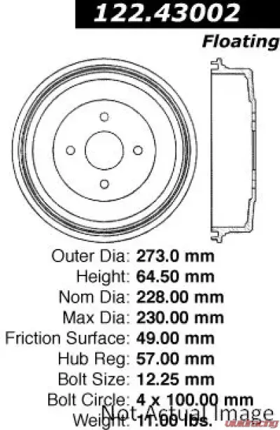 Centric Premium Brake Drum 122.43002 - 122.43002