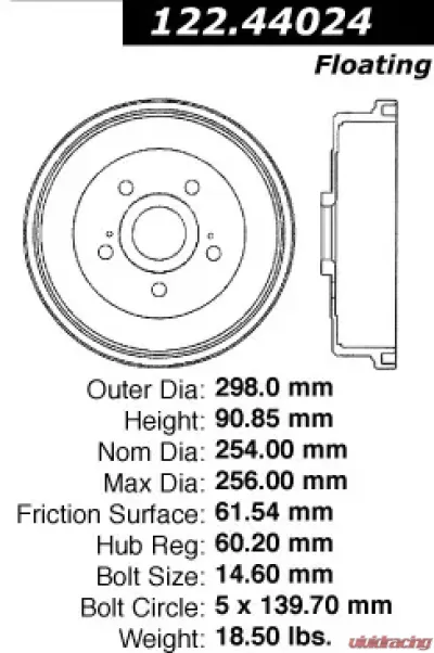Centric Premium Brake Drum 122.44024 - 122.44024