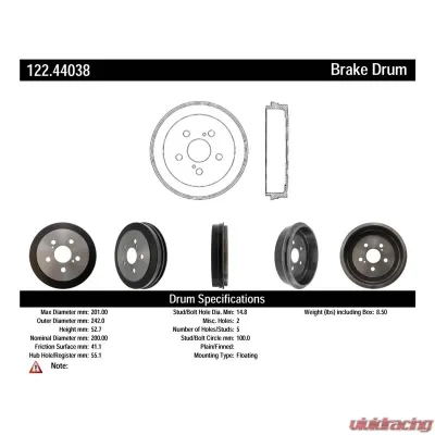 Centric Premium Brake Drum 122.44038 - 122.44038