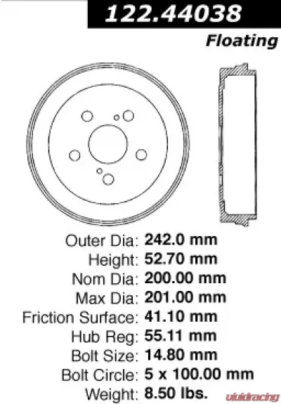 Centric Premium Brake Drum 122.44038 - 122.44038
