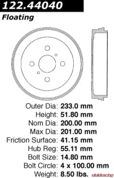 Centric Premium Brake Drum 122.44040 - 122.44040