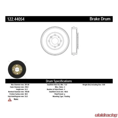Centric Premium Brake Drum 122.44054 - 122.44054
