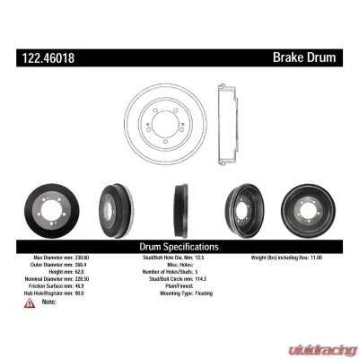 Centric Premium Brake Drum 122.46018 - 122.46018