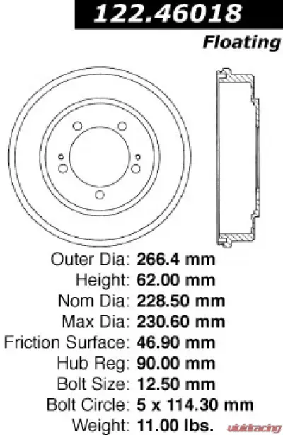 Centric Premium Brake Drum 122.46018 - 122.46018