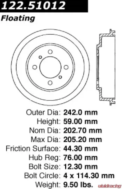 Centric Premium Brake Drum 122.51012 - 122.51012