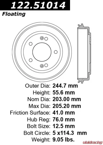Centric Premium Brake Drum 122.51014 - 122.51014