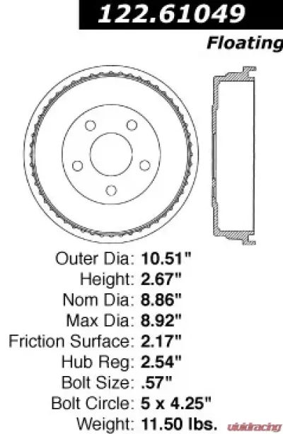 Centric Premium Brake Drum 122.61049 - 122.61049
