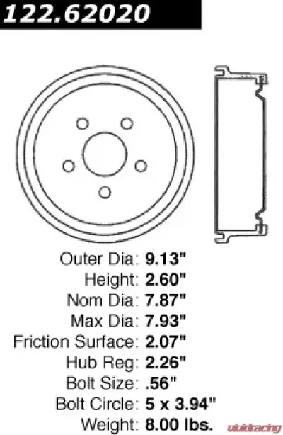 Centric Premium Brake Drum 122.62020 - 122.62020