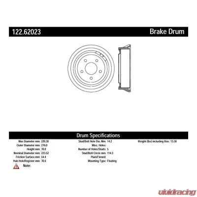 Centric Premium Brake Drum 122.62023 - 122.62023