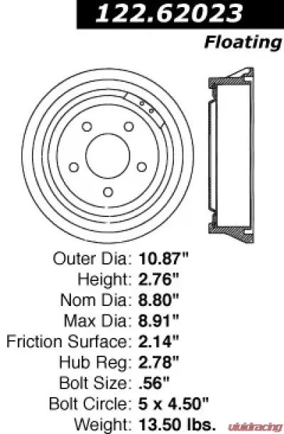 Centric Premium Brake Drum 122.62023 - 122.62023
