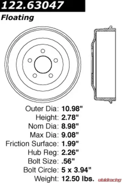 Centric Premium Brake Drum 122.63047 - 122.63047