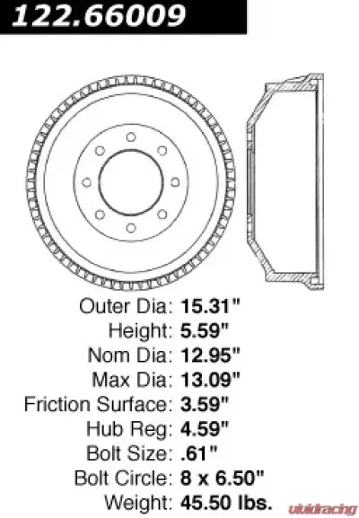 Centric Premium Brake Drum 122.66009 - 122.66009