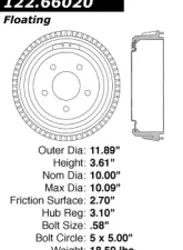 Centric Premium Brake Drum 122.66020                                     - 122.66020 - Image 8