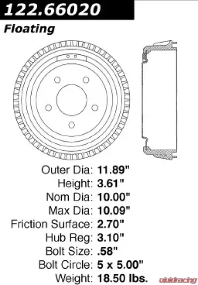 Centric Premium Brake Drum 122.66020 - 122.66020