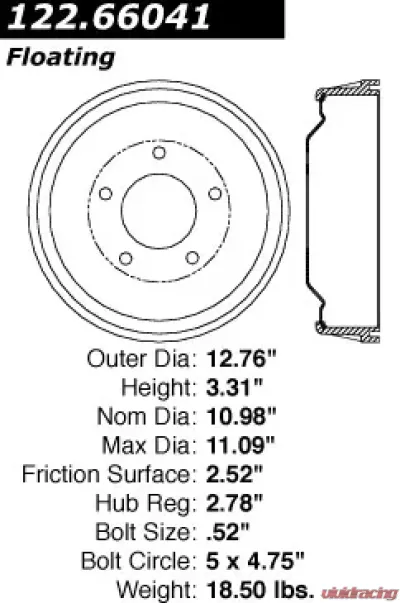 Centric Premium Brake Drum 122.66041 - 122.66041