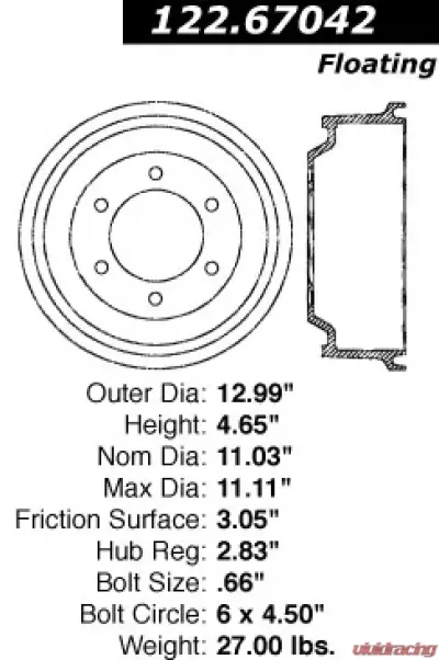 Centric Premium Brake Drum 122.67042 - 122.67042