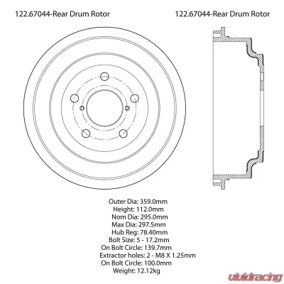 Centric Premium Brake Drum 122.67044 - 122.67044