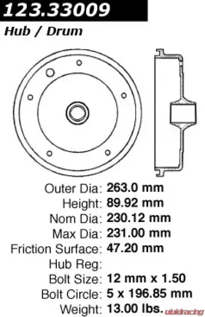 Centric C-Tek Standard Brake Drum 123.33009 - 123.33009