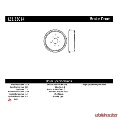 Centric C-Tek Standard Brake Drum 123.33014 - 123.33014