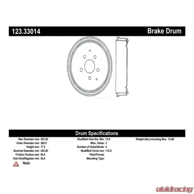 Centric C-Tek Standard Brake Drum 123.33014 - 123.33014