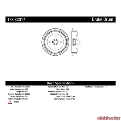 Centric C-Tek Standard Brake Drum 123.33017 - 123.33017