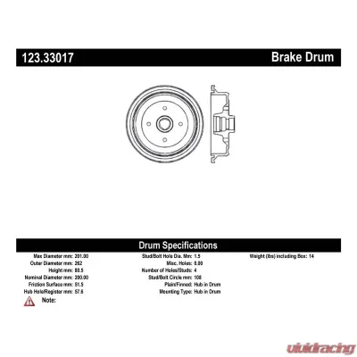 Centric C-Tek Standard Brake Drum 123.33017 - 123.33017