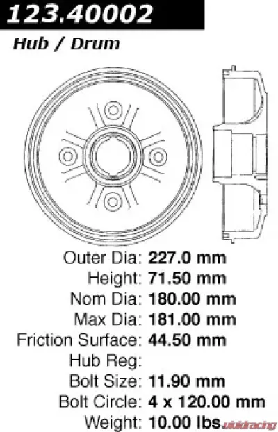 Centric C-Tek Standard Brake Drum 123.40002 - 123.40002